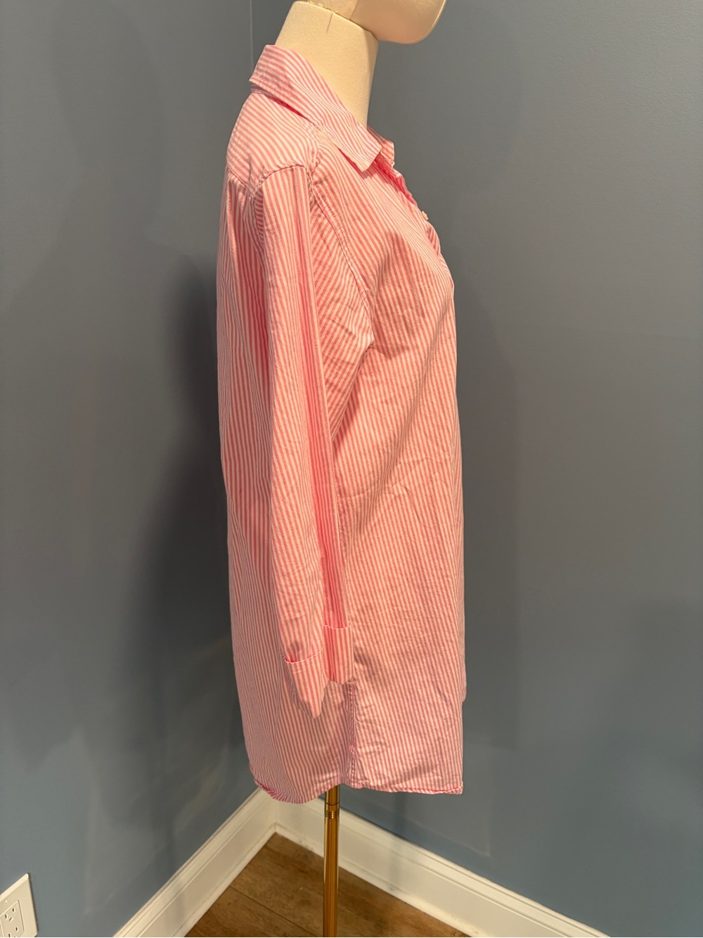 Lauren Ralph Lauren Pink White Stripe Cotton Shirt Dress Cover Up Sleep Shirt - Picture 6 of 10